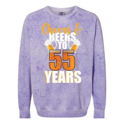 55th Birthday Cheers & Beers To 55 Years Colorblast Crewneck Sweatshirt