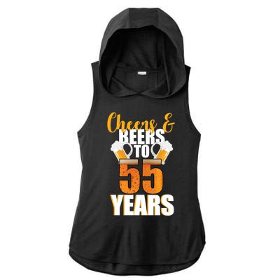 55th Birthday Cheers & Beers To 55 Years Ladies PosiCharge Tri-Blend Wicking Draft Hoodie Tank