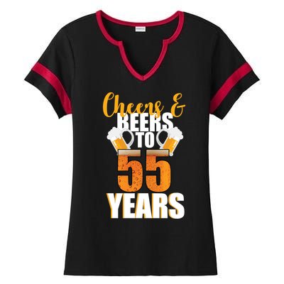 55th Birthday Cheers & Beers To 55 Years Ladies Halftime Notch Neck Tee