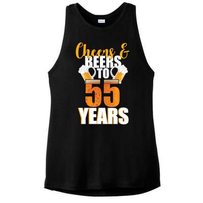 55th Birthday Cheers & Beers To 55 Years Ladies PosiCharge Tri-Blend Wicking Tank