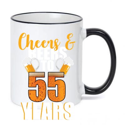 55th Birthday Cheers & Beers To 55 Years 11oz Black Color Changing Mug