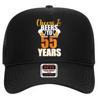 55th Birthday Cheers & Beers To 55 Years High Crown Mesh Back Trucker Hat