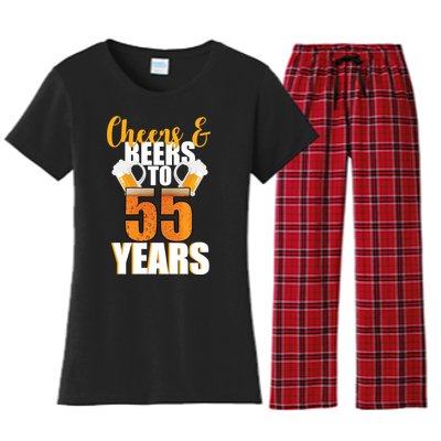 55th Birthday Cheers & Beers To 55 Years Women's Flannel Pajama Set