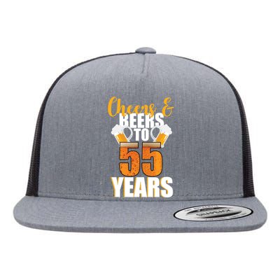 55th Birthday Cheers & Beers To 55 Years Flat Bill Trucker Hat