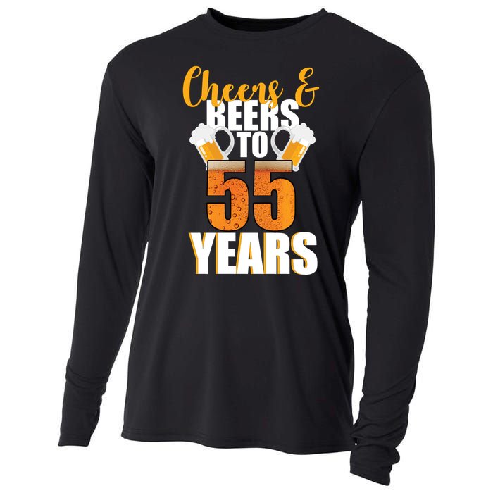 55th Birthday Cheers & Beers To 55 Years Cooling Performance Long Sleeve Crew