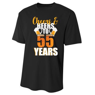 55th Birthday Cheers & Beers To 55 Years Performance Sprint T-Shirt