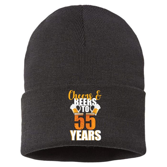 55th Birthday Cheers & Beers To 55 Years Sustainable Knit Beanie