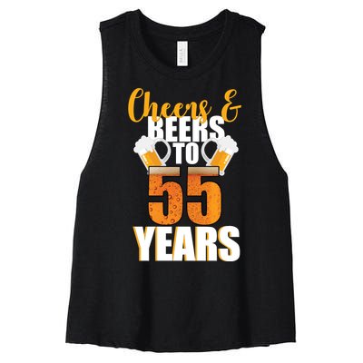 55th Birthday Cheers & Beers To 55 Years Women's Racerback Cropped Tank