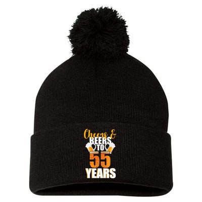 55th Birthday Cheers & Beers To 55 Years Pom Pom 12in Knit Beanie