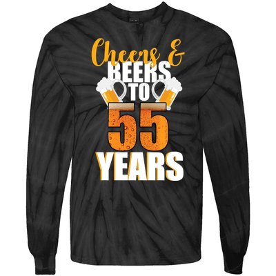 55th Birthday Cheers & Beers To 55 Years Tie-Dye Long Sleeve Shirt