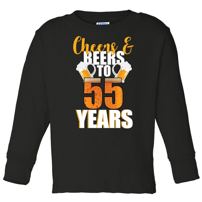 55th Birthday Cheers & Beers To 55 Years Toddler Long Sleeve Shirt