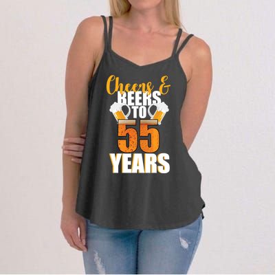 55th Birthday Cheers & Beers To 55 Years Women's Strappy Tank