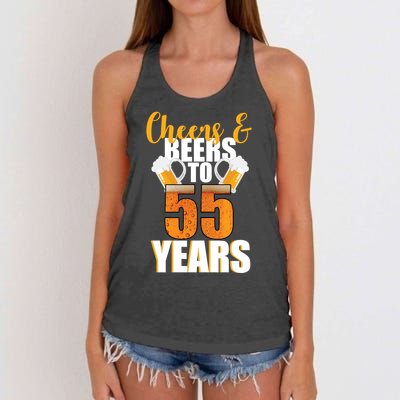 55th Birthday Cheers & Beers To 55 Years Women's Knotted Racerback Tank