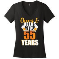 55th Birthday Cheers & Beers To 55 Years Women's V-Neck T-Shirt