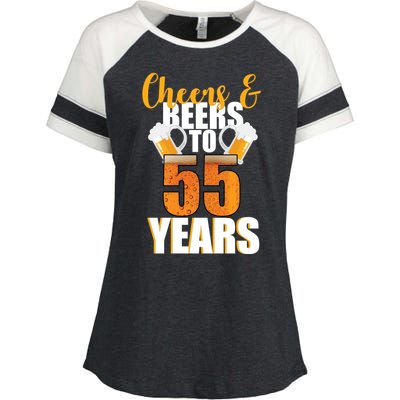 55th Birthday Cheers & Beers To 55 Years Enza Ladies Jersey Colorblock Tee