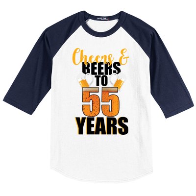 55th Birthday Cheers & Beers To 55 Years Baseball Sleeve Shirt