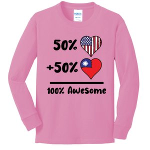 50% American 50% Taiwanese 100% Awesome Taiwan Heart Flag Gift Kids Long Sleeve Shirt