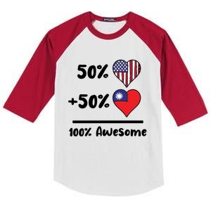 50% American 50% Taiwanese 100% Awesome Taiwan Heart Flag Gift Kids Colorblock Raglan Jersey