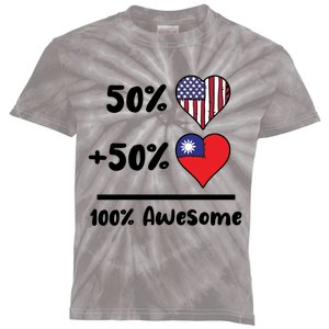 50% American 50% Taiwanese 100% Awesome Taiwan Heart Flag Gift Kids Tie-Dye T-Shirt