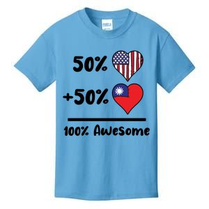 50% American 50% Taiwanese 100% Awesome Taiwan Heart Flag Gift Kids T-Shirt