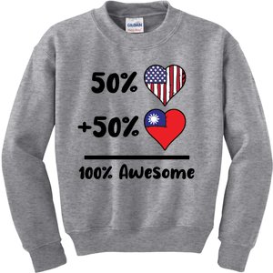 50% American 50% Taiwanese 100% Awesome Taiwan Heart Flag Gift Kids Sweatshirt