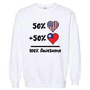 50% American 50% Taiwanese 100% Awesome Taiwan Heart Flag Gift Garment-Dyed Sweatshirt