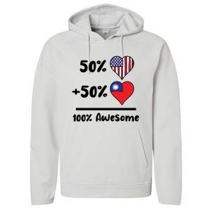 50% American 50% Taiwanese 100% Awesome Taiwan Heart Flag Gift Performance Fleece Hoodie