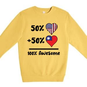 50% American 50% Taiwanese 100% Awesome Taiwan Heart Flag Gift Premium Crewneck Sweatshirt