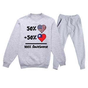 50% American 50% Taiwanese 100% Awesome Taiwan Heart Flag Gift Premium Crewneck Sweatsuit Set