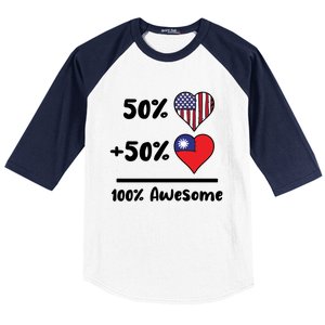 50% American 50% Taiwanese 100% Awesome Taiwan Heart Flag Gift Baseball Sleeve Shirt