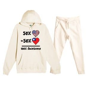 50% American 50% Taiwanese 100% Awesome Taiwan Heart Flag Gift Premium Hooded Sweatsuit Set