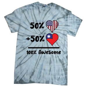 50% American 50% Taiwanese 100% Awesome Taiwan Heart Flag Gift Tie-Dye T-Shirt