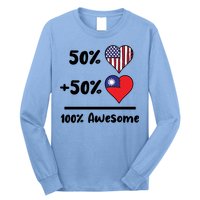 50% American 50% Taiwanese 100% Awesome Taiwan Heart Flag Gift Long Sleeve Shirt