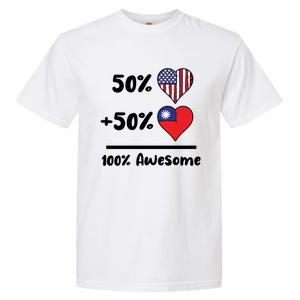 50% American 50% Taiwanese 100% Awesome Taiwan Heart Flag Gift Garment-Dyed Heavyweight T-Shirt