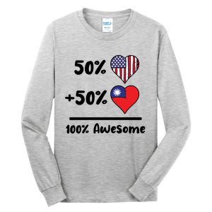 50% American 50% Taiwanese 100% Awesome Taiwan Heart Flag Gift Tall Long Sleeve T-Shirt