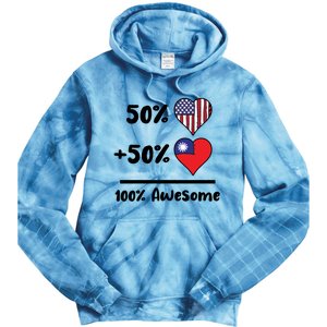 50% American 50% Taiwanese 100% Awesome Taiwan Heart Flag Gift Tie Dye Hoodie