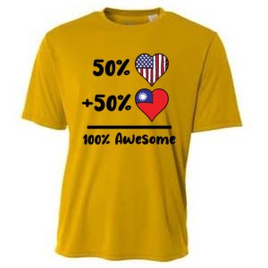 50% American 50% Taiwanese 100% Awesome Taiwan Heart Flag Gift Cooling Performance Crew T-Shirt