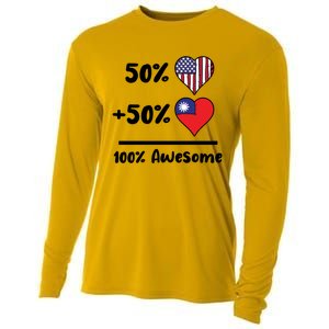 50% American 50% Taiwanese 100% Awesome Taiwan Heart Flag Gift Cooling Performance Long Sleeve Crew