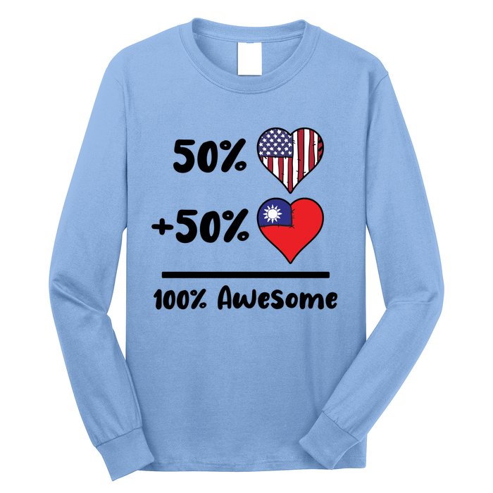 50% American 50% Taiwanese 100% Awesome Taiwan Heart Flag Gift Long Sleeve Shirt