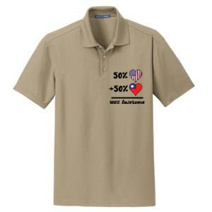 50% American 50% Taiwanese 100% Awesome Taiwan Heart Flag Gift Dry Zone Grid Polo