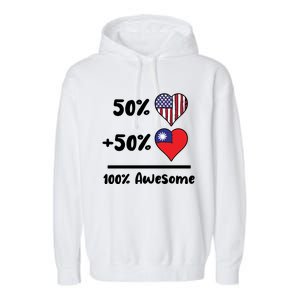 50% American 50% Taiwanese 100% Awesome Taiwan Heart Flag Gift Garment-Dyed Fleece Hoodie