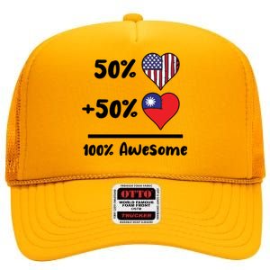 50% American 50% Taiwanese 100% Awesome Taiwan Heart Flag Gift High Crown Mesh Back Trucker Hat