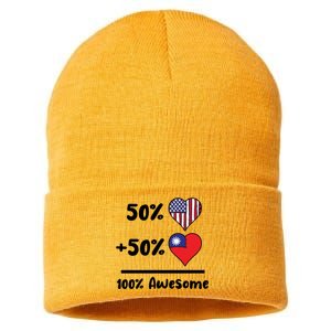 50% American 50% Taiwanese 100% Awesome Taiwan Heart Flag Gift Sustainable Knit Beanie