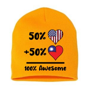 50% American 50% Taiwanese 100% Awesome Taiwan Heart Flag Gift Short Acrylic Beanie