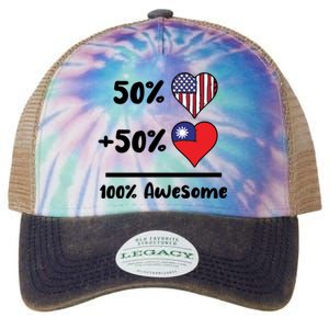 50% American 50% Taiwanese 100% Awesome Taiwan Heart Flag Gift Legacy Tie Dye Trucker Hat