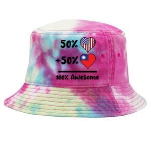 50% American 50% Taiwanese 100% Awesome Taiwan Heart Flag Gift Tie-Dyed Bucket Hat