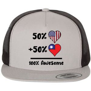 50% American 50% Taiwanese 100% Awesome Taiwan Heart Flag Gift Flat Bill Trucker Hat