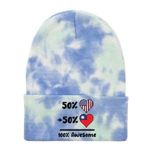 50% American 50% Taiwanese 100% Awesome Taiwan Heart Flag Gift Tie Dye 12in Knit Beanie