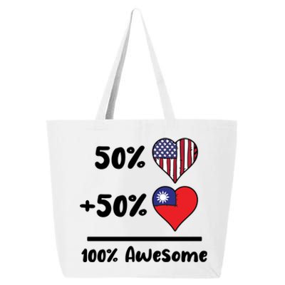 50% American 50% Taiwanese 100% Awesome Taiwan Heart Flag Gift 25L Jumbo Tote