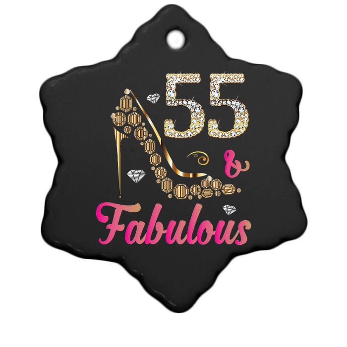 55 And Fabulous Funny 55th Birthday Cute Gift Beautiful Fun Ceramic Star Ornament